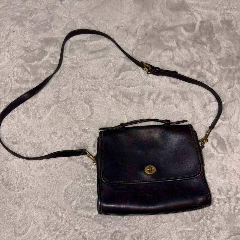 Vintage Coach Court Bag 9870 Black Leather Top Handle Crossbody